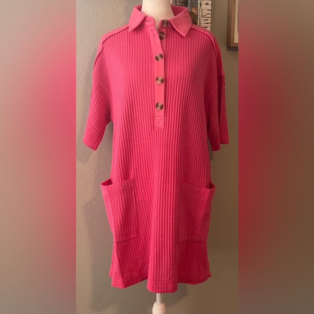 Zenana Outfitters Fuchsia Waffle Dress with Pockets new in package various sizes